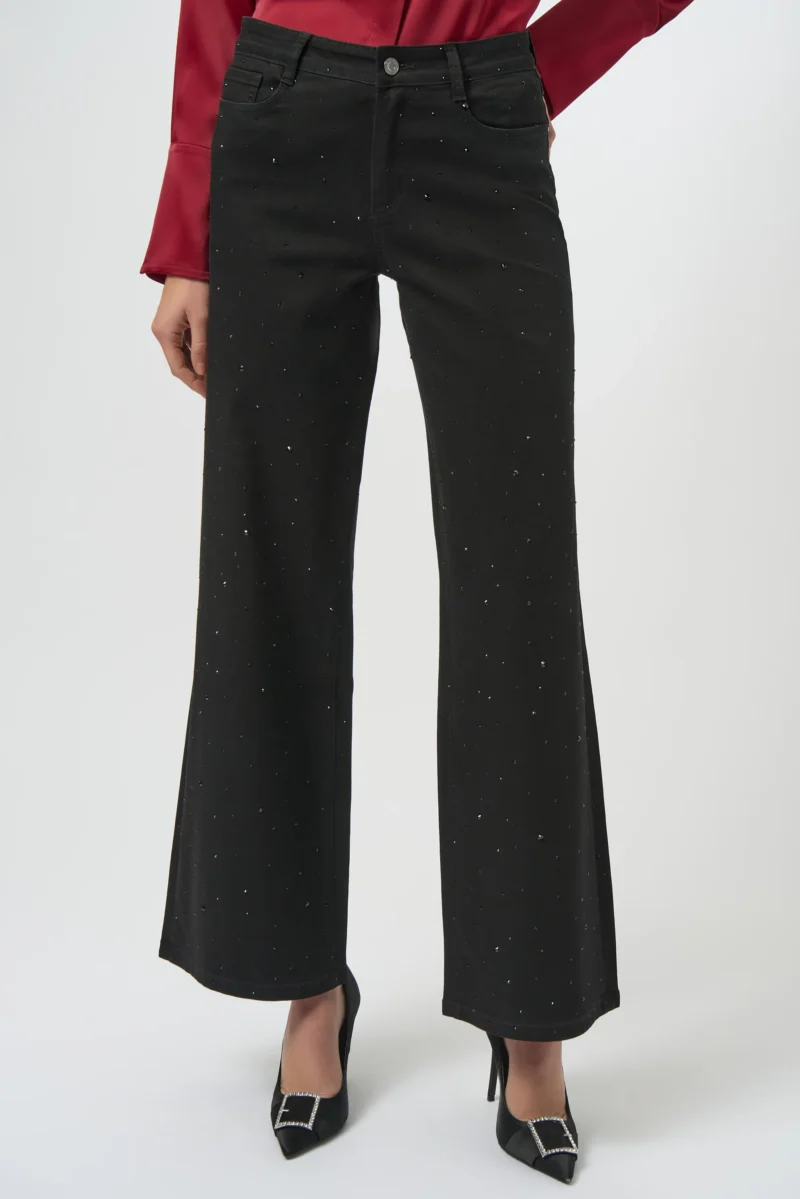 Jeans Wide Leg Rhinestones Black Joseph Ribkoff