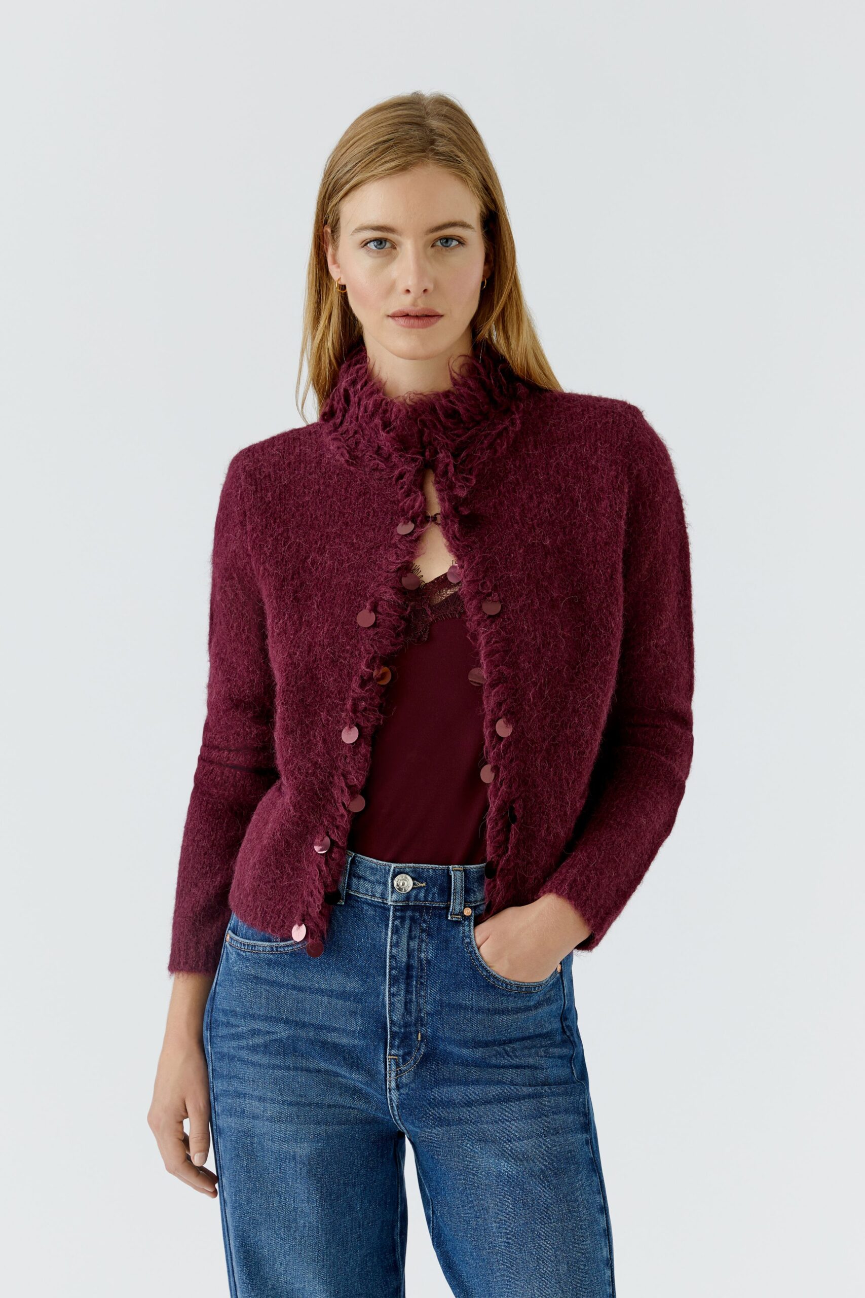 Cardigan Paljett Burgunder Oui