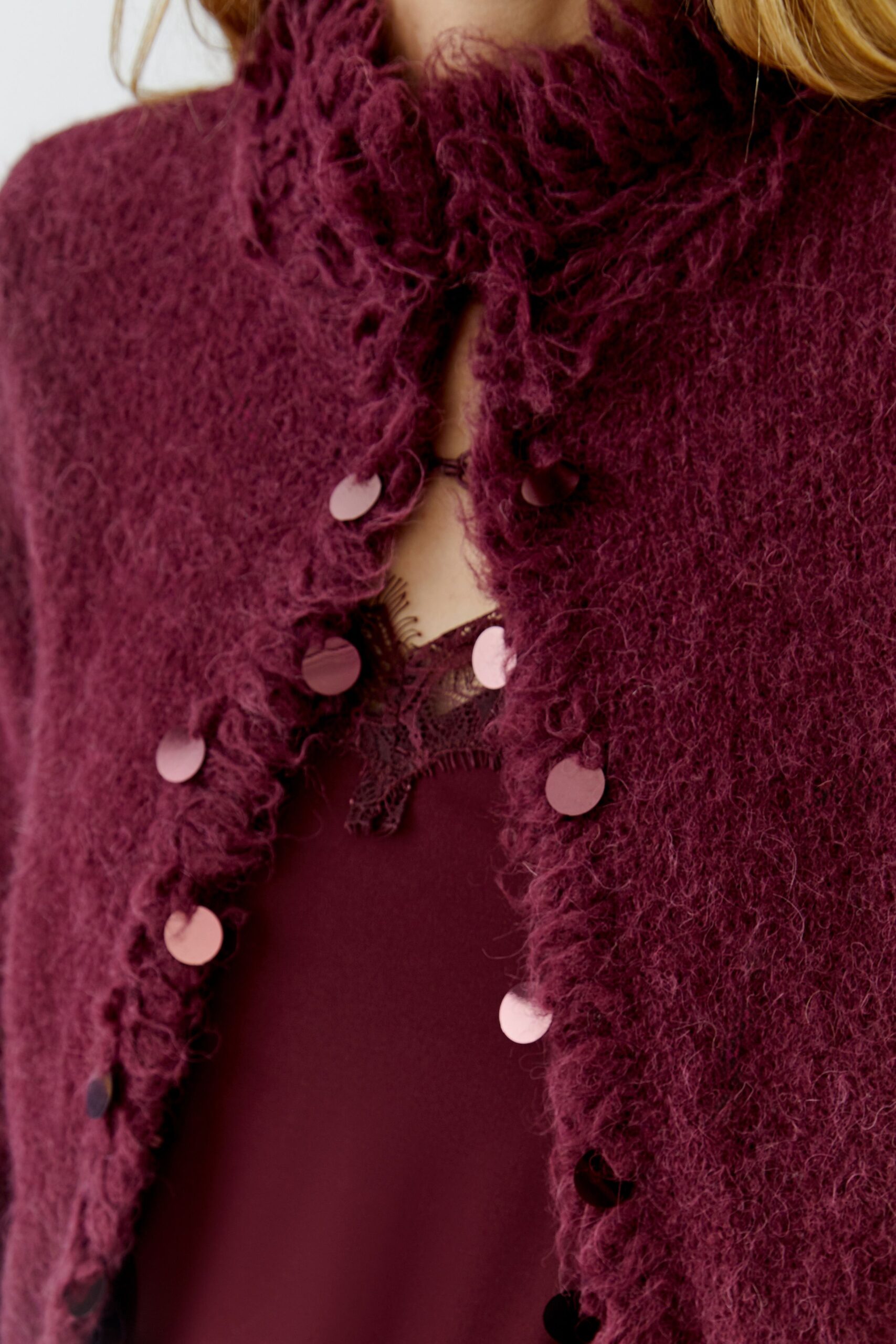 Cardigan Paljett Burgunder Oui - Bilde 4
