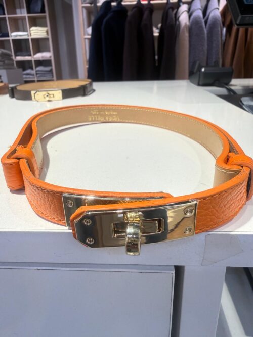 Skinnbelte med eksklusiv gullspenne Orange